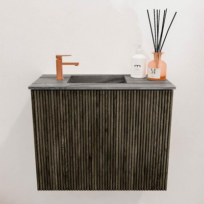 Mondiaz JOYA-DLUX Meuble de salle de bains - 50cm - couleur Shadow - Lavabo FAYE position Gauche 1 trou de robinet couleur Sombra.