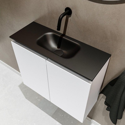 MONDIAZ TURE Toiletmeubel 60x23x50cm met 0 kraangaten 2 deuren talc mat Wastafel Eden midden Solid Surface Zwart