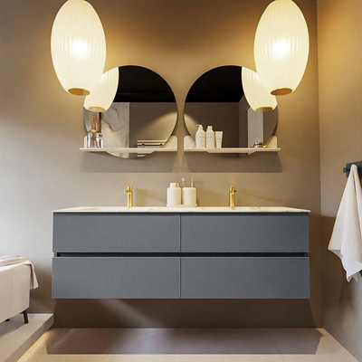 Mondiaz VICA-DLUX Ensemble de meuble de salle de bain - 150cm - meuble sous-vasque plata - 4 tiroirs - lavabo encastrée cloud double - 2 trous de robinet - version haute de 60cm - frape