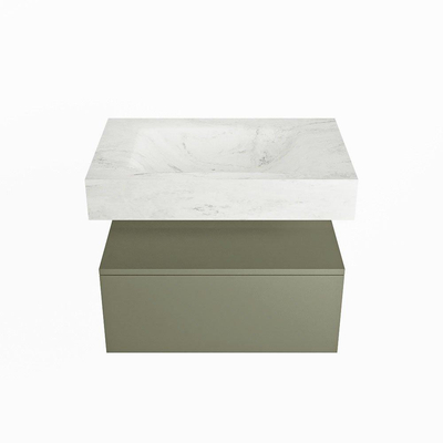 Mondiaz ALAN-DLUX Ensemble de meuble - 70cm - meuble Army mat - 1 tiroir - Lavabo Cloud Opalo suspendu - vasque Centre - 0 trous de robinet