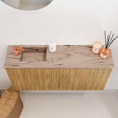 Mondiaz JOYA-DLUX Meuble de salle de bains 90cm - couleur Chêne - Vasque FAYE position Gauche 1 trou de robinet couleur Arena.