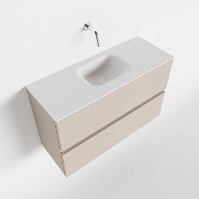 MONDIAZ ADA Toiletmeubel 80x30x50cm met 0 kraangaten 2 lades linen mat Wastafel Lex midden Solid Surface Wit