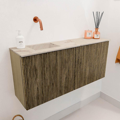 Mondiaz JOYA-DLUX 90cm toiletmeubel - kleur Dusk - Wastafel FAYE positie Links Zonder kraangat kleur Frappe.