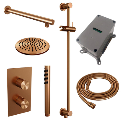 Brauer Copper Carving Regendoucheset inbouw - hoofddouche 20cm - carving knop - handdouche Staaf 1 stand - glijstang - PVD - geborsteld koper