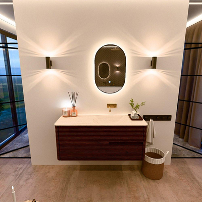 Mondiaz CIRO-DLUX Ensemble de meubles de salle de bains - 120x45x50cm - lavabo solid surface Meli - 1 vasque à droite - sans trous de robinet - 2 tiroirs - Ruby