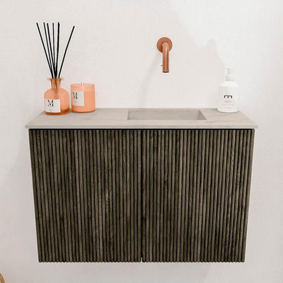 Mondiaz JOYA-DLUX 60cm toiletmeubel - kleur Shadow - Wastafel FAYE positie Rechts Zonder kraangat kleur Opalo.