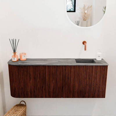 Mondiaz JOYA-DLUX 111.6cm toiletmeubel - ronding links kleur Ruby - Wastafel FAYE positie Rechts Zonder kraangat kleur Sombra.