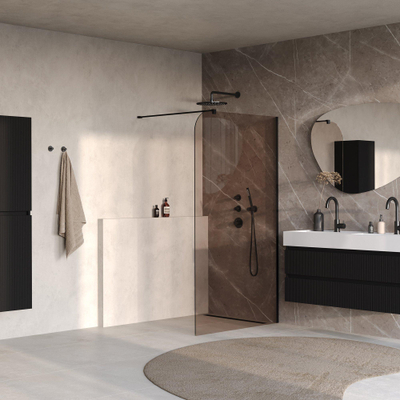 BRAUER Orion Paroi de douche à l'italienne - 120x200cm - verre bronze - traitement anticalcaire - noir mat