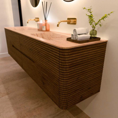 Mondiaz CIRO-DLUX Badkamermeubelset - 190x45x50cm - Solid surface wastafel Saba - 2 wasbak Dubbel - zonder kraangaten - 4 lades - Dusk