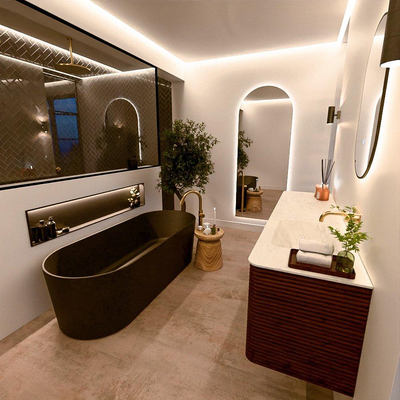 Mondiaz CIRO-DLUX Ensemble de meubles de salle de bains - 180x45x50cm - vasque en solid surface Opalo - 1 lavabo à droite - sans trous de robinet - 4 tiroirs - Ruby