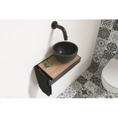 Ink Jazz XS toiletmeubel frame Zwart plateau Naturel Eiken waskom rechts Quartz 20cm zwart SHOWROOMMODEL