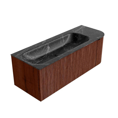 Mondiaz KURVE-DLUX Ensemble de meuble de salle de bains - 125x46x40cm - 1 tiroir - 1 porte - lavabo solid surface - gauche - sans trou de robinet - Ruby