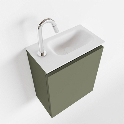 MONDIAZ TURE Kit lave-mains - 40x23x50cm - 1 trou de robinet - 1 porte - armée mate - Lavabo à droite - Acrylique Blanc