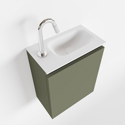 Mondiaz TURE Meuble lave-mains 40x23x50cm 1 trou de robinet 1 porte Army mat Lavabo Eden Droite Solid Surface Blanc