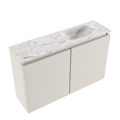 MONDIAZ TURE-DLUX 80cm toiletmeubel Linen. EDEN wastafel Glace positie rechts. Zonder kraangat.