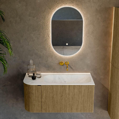 Ensemble de meuble Mondiaz KURVE-DLUX - 95x46x40cm - 1 tiroir - 1 porte - lavabo en solid surface - droite - sans trou de robinet - Dusk