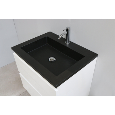Basic Bella Meuble salle de bains avec lavabo acrylique Noir 60x55x46cm 1 trou de robinet Blanc brillant