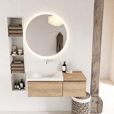 MONDIAZ BUKLA Meuble de salle de bains 100cm avec module 40 couleur Chêne blanchi avec 2 tiroirs. Lavabo CLOUD gauche 0 trous de robinet couleur Talc.