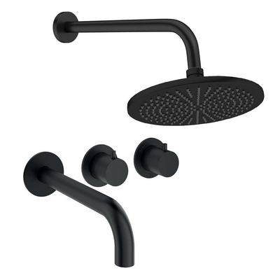 Crosswater MPRO Module inbouw regendoucheset – Ø30 cm hoofddouche – 2 hendels – vaste douchehouder – baduitloop – zwart mat