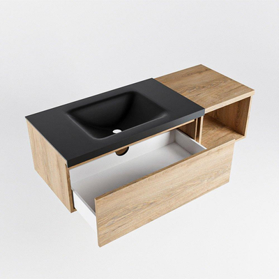 MONDIAZ BUKLA 120cm badmeubel met open module 40 kleur Washed Oak met 1 lade. Wastafel CLOUD links 0 kraangaten kleur Urban.