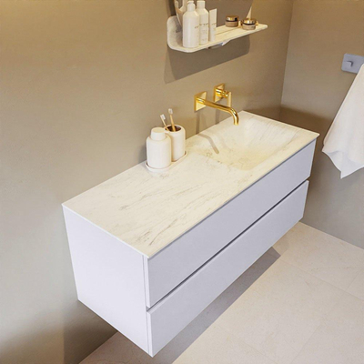 Mondiaz VICA-DLUX Ensemble de meuble de salle de bain - 120cm - meuble sous-vasque cale - 2 tiroirs - lavabo encastré cloud droite - sans trous de robinet - version haute de 60cm - opalo