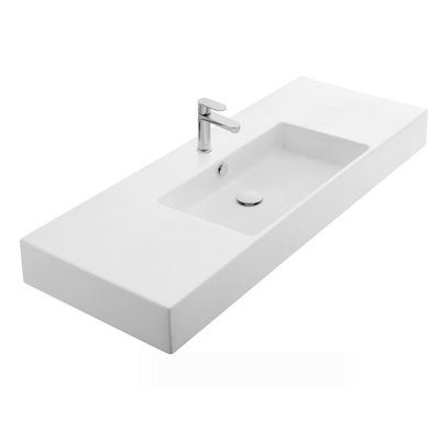 Thebalux lavabo Quadro 120cm céramique 1x cuve au milieu 1x trou de robinet blanc