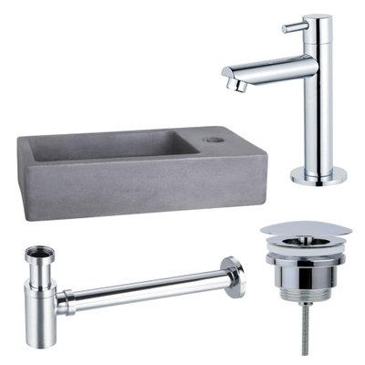 Fortifura Fuente Fonteinset - 40x22x8cm - 1 kraangat - fonteinkraan chroom - beton - beton (grijs)