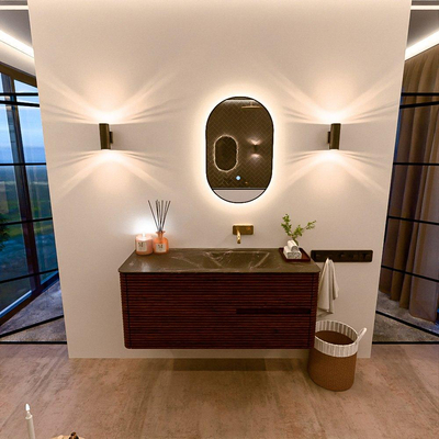 Mondiaz CIRO-DLUX Meuble de salle de bains - 120x45x50cm - Lavabo solid surface Lava - 1 vasque à droite - sans trous de robinet - 2 tiroirs - Ruby