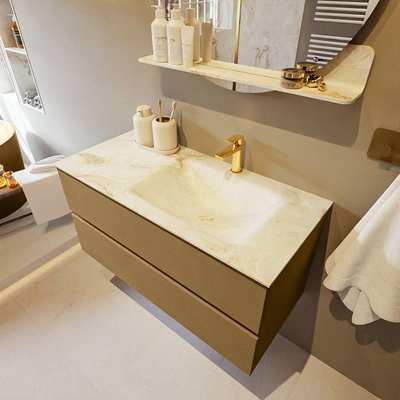 Mondiaz VICA-DLUX Ensemble de meuble de salle de bain - 100cm - meuble sous-vasque oro - 2 tiroirs - lavabo encastré cloud droite - 1 trou de robinet - version haute de 60cm - frape