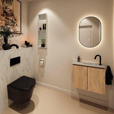 MONDIAZ TURE-DLUX 60cm toiletmeubel Washed Oak. EDEN wastafel Opalo positie rechts. Met 1 kraangat.