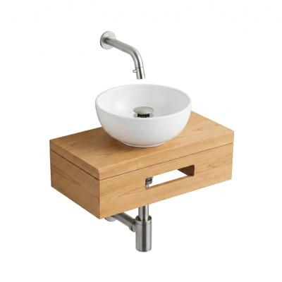 Royal Plaza Terra pack lave-mains – 40 x 25 x 10 cm – bois blanc mat – robinet inox – sandwood (chêne clair)