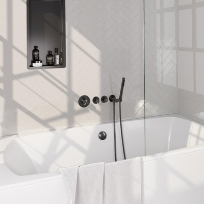 BRAUER Stripe Thermostatische Badkraan - SET 01 - inbouw - badvulcombinatie - staaf handdouche - doucheslang - wandaansluitbocht - gunmetal geborsteld PVD