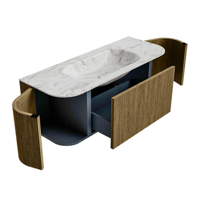 Mondiaz KURVE-DLUX Badkamermeubelset - 120x46x40cm - 1 lade - 2 deuren - wastafel solid surface - midden - zonder kraangat - Dusk
