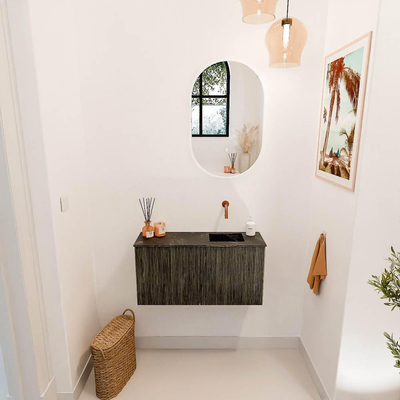 Mondiaz JOYA-DLUX 80cm toiletmeubel - kleur Shadow - Wastafel FAYE positie Rechts Zonder kraangat kleur Lava.
