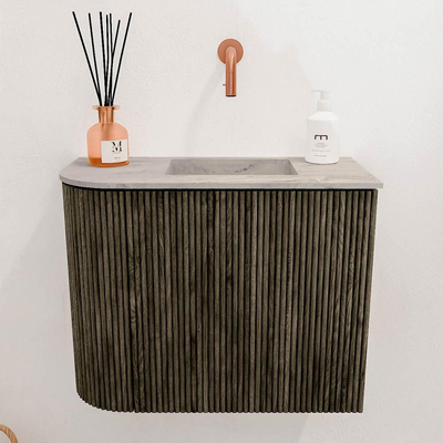 Mondiaz JOYA-DLUX 51.6cm toiletmeubel - ronding links kleur Shadow - Wastafel FAYE positie Rechts Zonder kraangat kleur Glace.