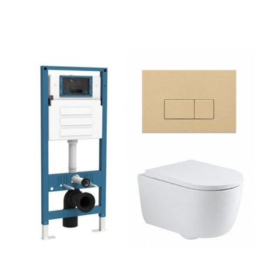 QeramiQ Dely Swirl Ensemble WC - réservoir encastré QeramiQ Flush - abattant 35mm - plaque de commande beige en plastique - boutons rectangulaires - blanc brillant