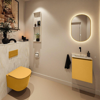 MONDIAZ TURE-DLUX meuble WC 40 cm Ocher. EDEN lavabo Ostra position milieu. Sans trou de robinet.