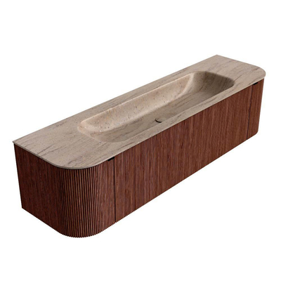 MONDIAZ KURVE-DLUX 170cm badmeubel ronding Links + Rechts kleur Ruby met 1 lade en 2 deuren. Wastafel BIG LARGE Midden zonder kraangat Saba.