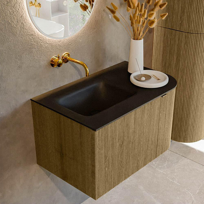 Mondiaz KURVE Badkamermeubelset - 75x46x40cm - 1 lade - 1 deur - wastafel solid surface - links - zonder kraangat - Dusk