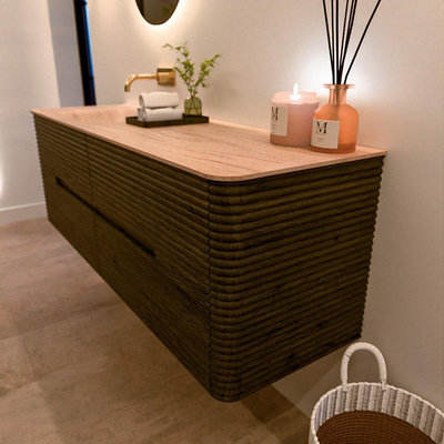 Mondiaz CIRO-DLUX Meuble de salle de bains - 150x45x50cm - Plan vasque Solid surface Saba - 1 vasque à gauche - sans trous de robinetterie - 4 tiroirs - Shadow