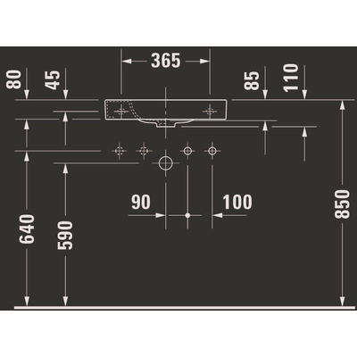Duravit Happy D.2 Fontein - met overloop - met kraangat links - 50x22cm - met wondergliss - wit