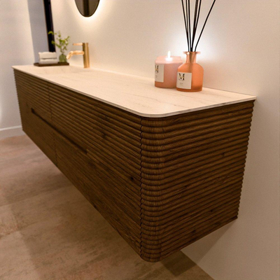 Mondiaz CIRO-DLUX Ensemble de meubles de salle de bains - 180x45x50cm - Plan-vasque Solid surface Meli - 1 vasque à gauche - 1 trou de robinet - 4 tiroirs - Dusk