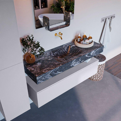 Mondiaz ALAN-DLUX Ensemble de meuble - 130cm - meuble Cale mat - 1 tiroir - Lavabo Cloud Lava suspendu - vasque Centre - 0 trous de robinet