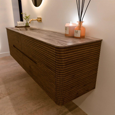 Mondiaz CIRO-DLUX Meuble de salle de bains - 170x45x50cm - Plan vasque solid surface Sombra - 1 lavabo à gauche - sans trous de robinetterie - 4 tiroirs - Dusk