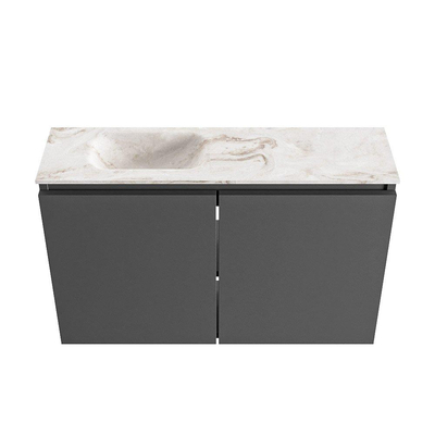 MONDIAZ TURE-DLUX 80cm meuble de WC Dark Grey. EDEN lavabo Frappe position gauche. Avec 1 trou de robinet.