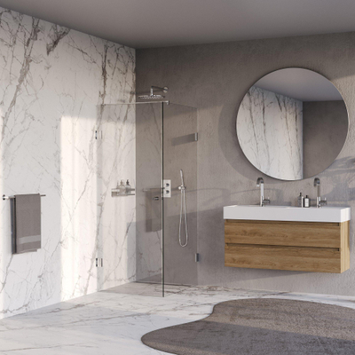 BRAUER Void Carving Cabine de douche - 90x100x200cm - porte battante - revêtement verre - réversible - verre clair - Chrome