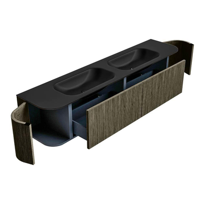 Mondiaz KURVE Badkamermeubelset - 200x46x40cm - 2 lade - 2 deuren - wastafel solid surface - dubbel - 2 kraangaten - Shadow