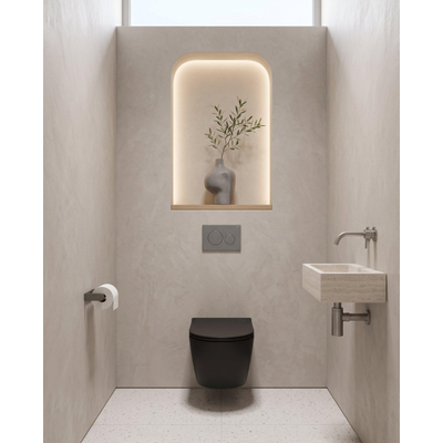 QeramiQ Dely Toiletset - 36.3x51.7cm - Geberit UP720 inbouwreservoir - rimless - diepspoel - 35mm zitting - softclose - bedieningsplaat licht grijs - ronde knoppen - mat zwart