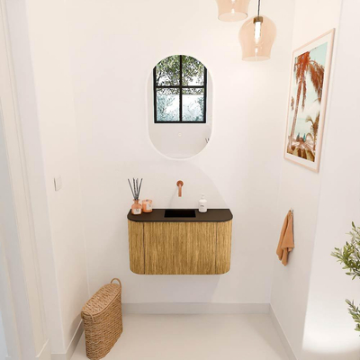 Mondiaz JOYA 73.2cm toiletmeubel - ronding links en rechts kleur Oak - Wastafel FAYE positie Midden Zonder kraangat kleur Urban.