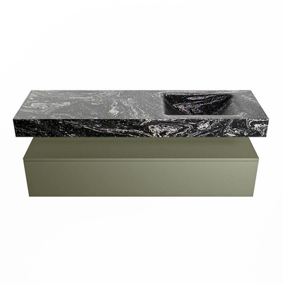 Mondiaz ALAN-DLUX Ensemble de meuble - 150cm - meuble Army mat - 1 tiroir - Lavabo Cloud Lava suspendu - vasque Droite - 1 trou de robinet